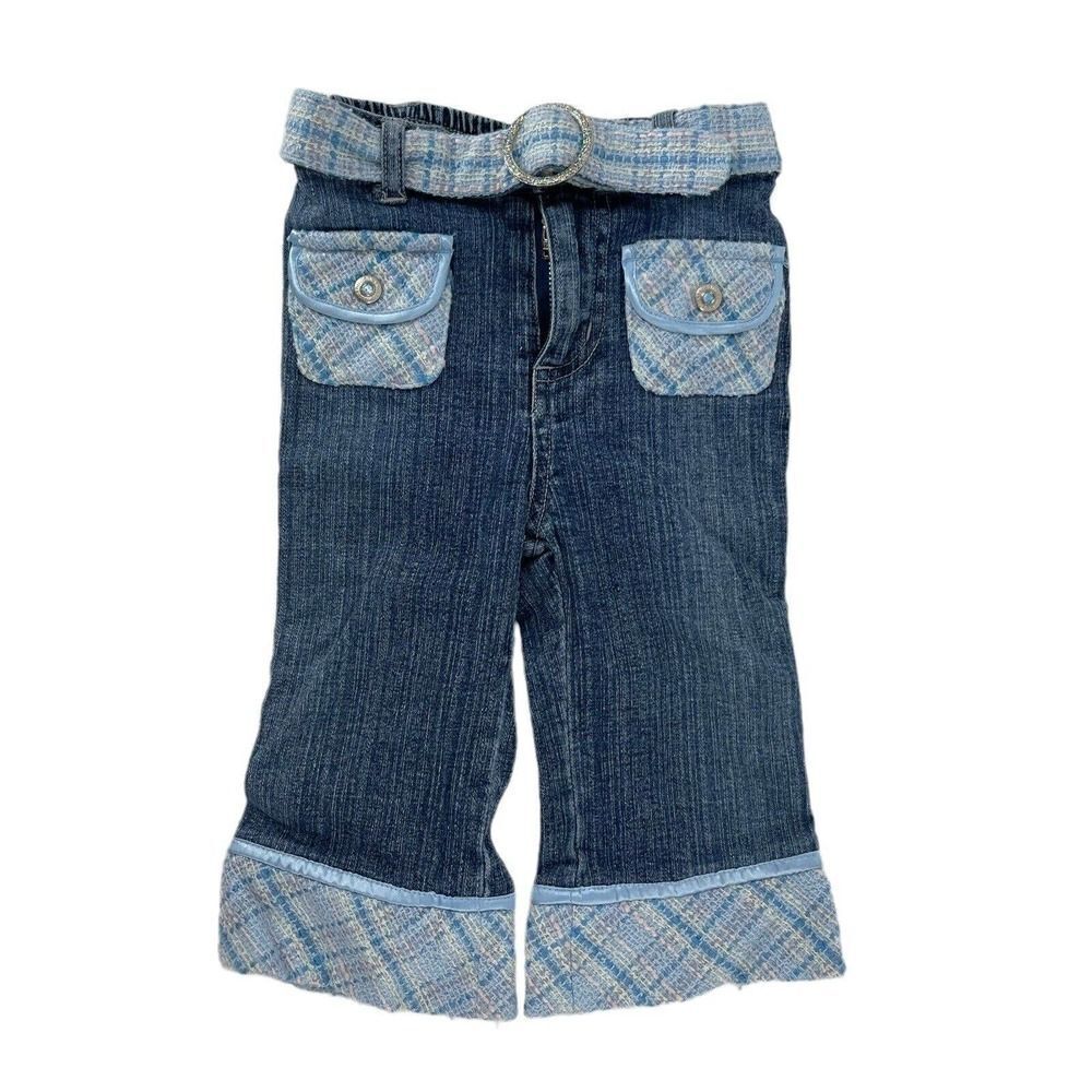Mary Kate & Ashley Jeans Y2K Baby Girl Size 18 Month Belted Tweed Cuff Stretch